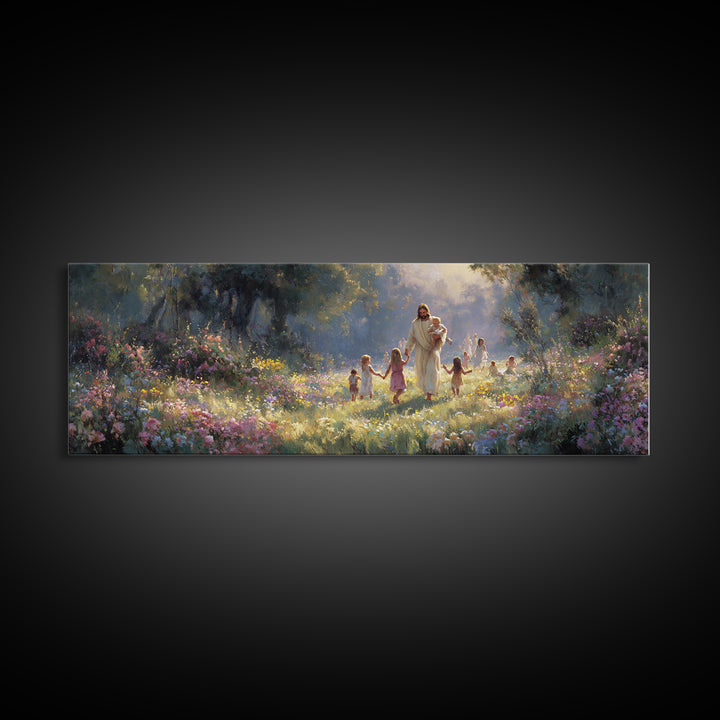 Fields of Blessing, Framed Canvas Print, Panoramic Print, Christian Wall Art, Christian Art Canvas, Jesus Painting, Christian Christmas Art
