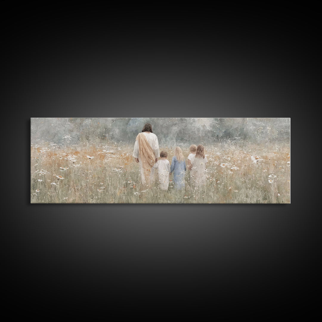 Heavenly Meadow – Framed Canvas Print – Extra Wide Art – Christian Art Canvas – Christian Wall Art – Jesus Painting – Christmas Art – Chris