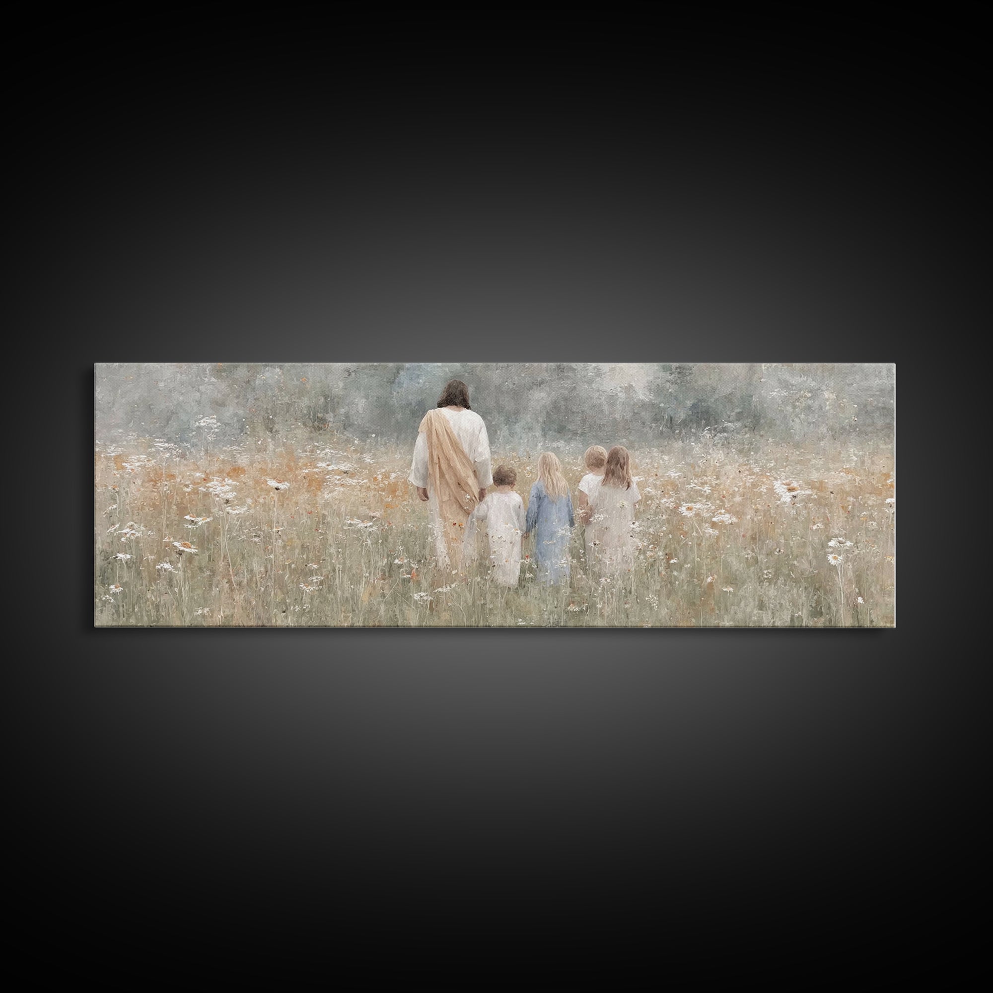 Heavenly Meadow – Framed Canvas Print – Extra Wide Art – Christian Art Canvas – Christian Wall Art – Jesus Painting – Christmas Art – Chris