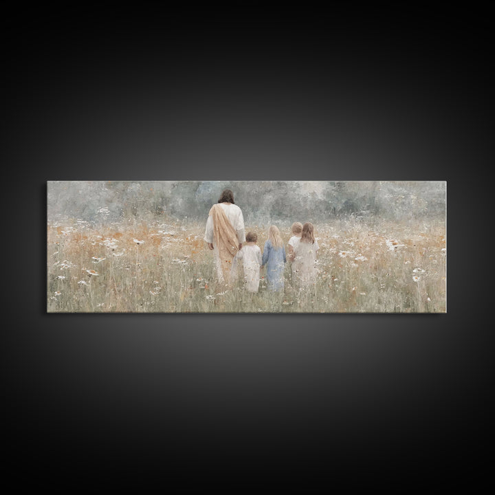 Heavenly Meadow – Framed Canvas Print – Extra Wide Art – Christian Art Canvas – Christian Wall Art – Jesus Painting – Christmas Art – Chris