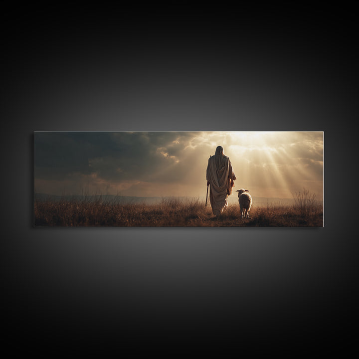 Eternal Shepherd, Framed Canvas Print, Panoramic Wall Art, Christian Art Canvas, Christian Wall Art, Jesus Painting, Christmas Art, Christi