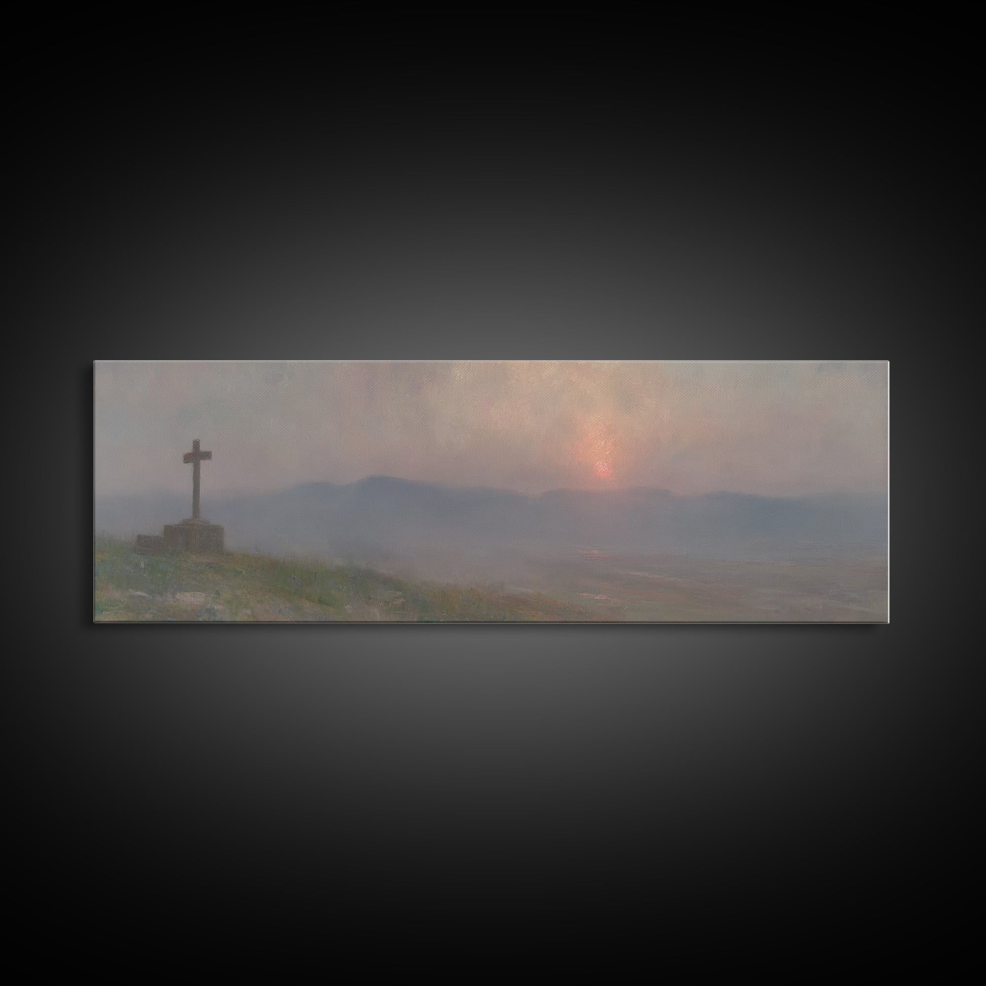 Cross Of Stillness | Framed Canvas Print | Panoramic Wall Art | Christian Art Print | Christian Painting | Moody Christian Art | Christian
