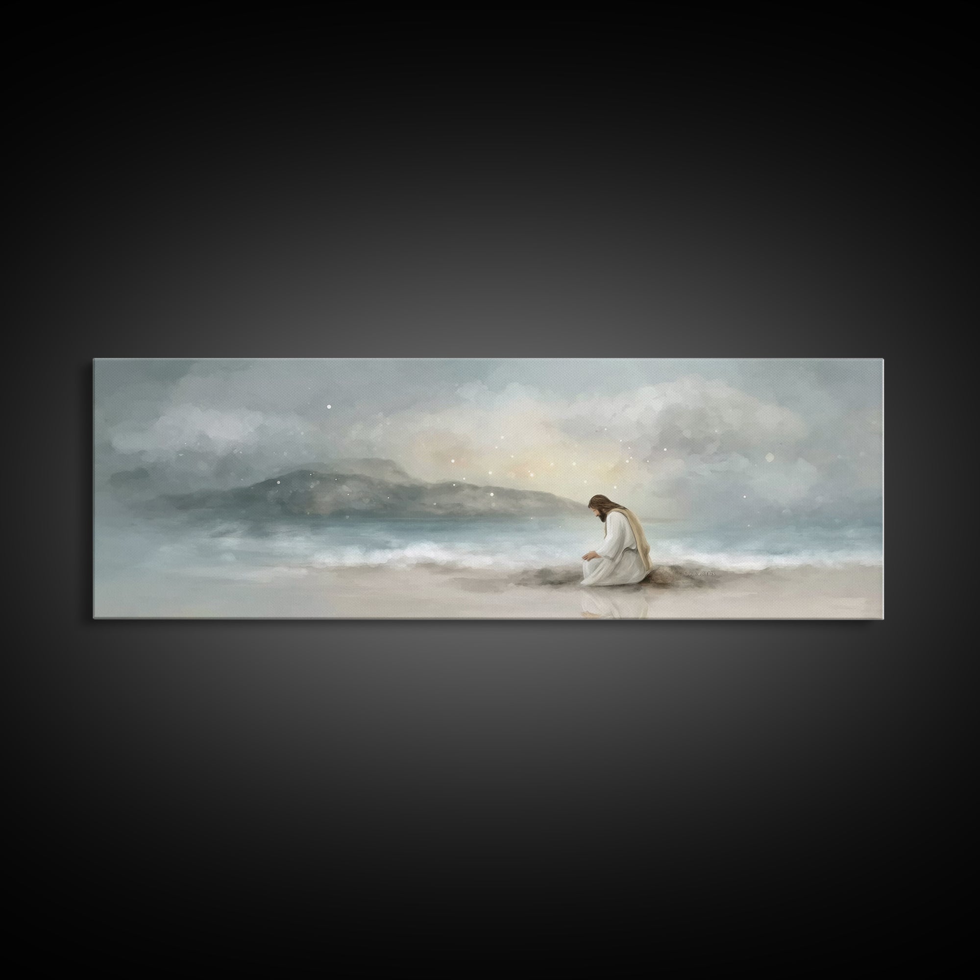 Shoreline Reverence - Framed Canvas Print - Christian Wall Art - Jesus Painting - Panoramic Art - Christian Art Canvas - Christmas Art