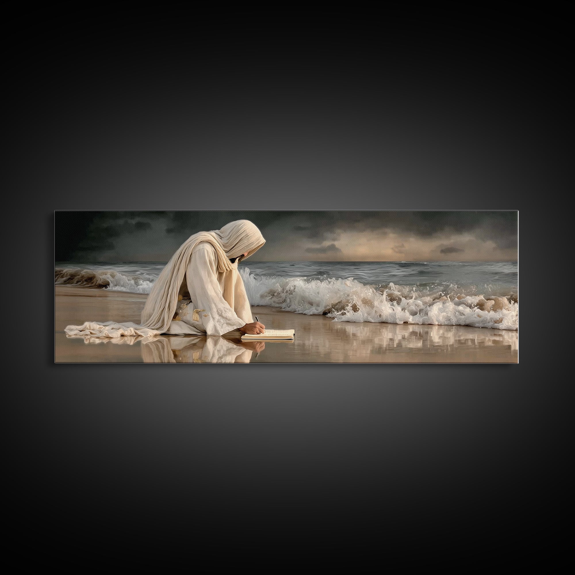 Quiet Sea Prayer | Framed Canvas Print | Jesus Painting | Panoramic Wall Art | Christian Art Print | Christian Wall Art | Christmas Art