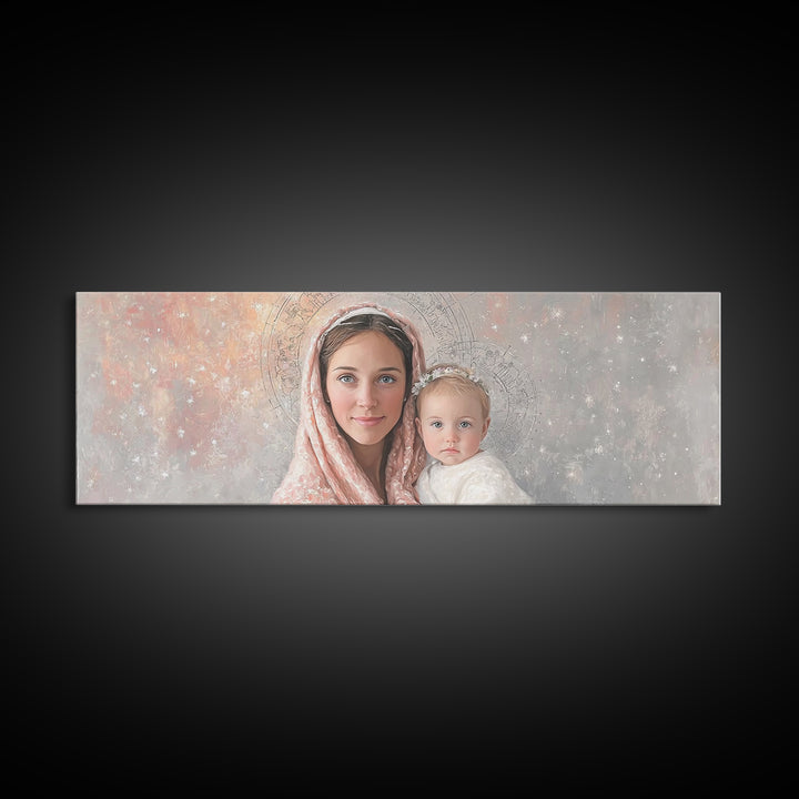 Radiant Holy Innocence | Framed Canvas Print | Panoramic Wall Art | Christian Art Canvas | Mary And Jesus Painting | Christian Christmas Ar