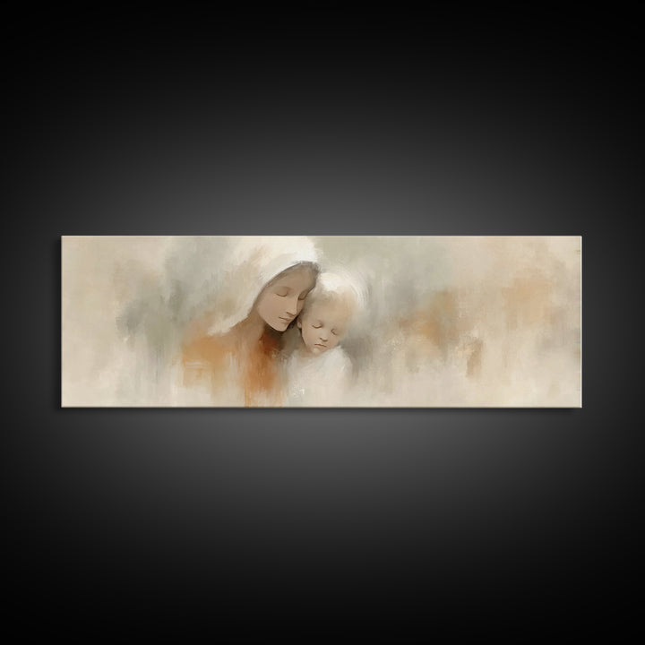 Hushed Bethlehem Love - Framed Canvas Print - Panoramic Print - Christian Wall Art - Mary And Jesus Painting - Christian Art Canvas - Chris