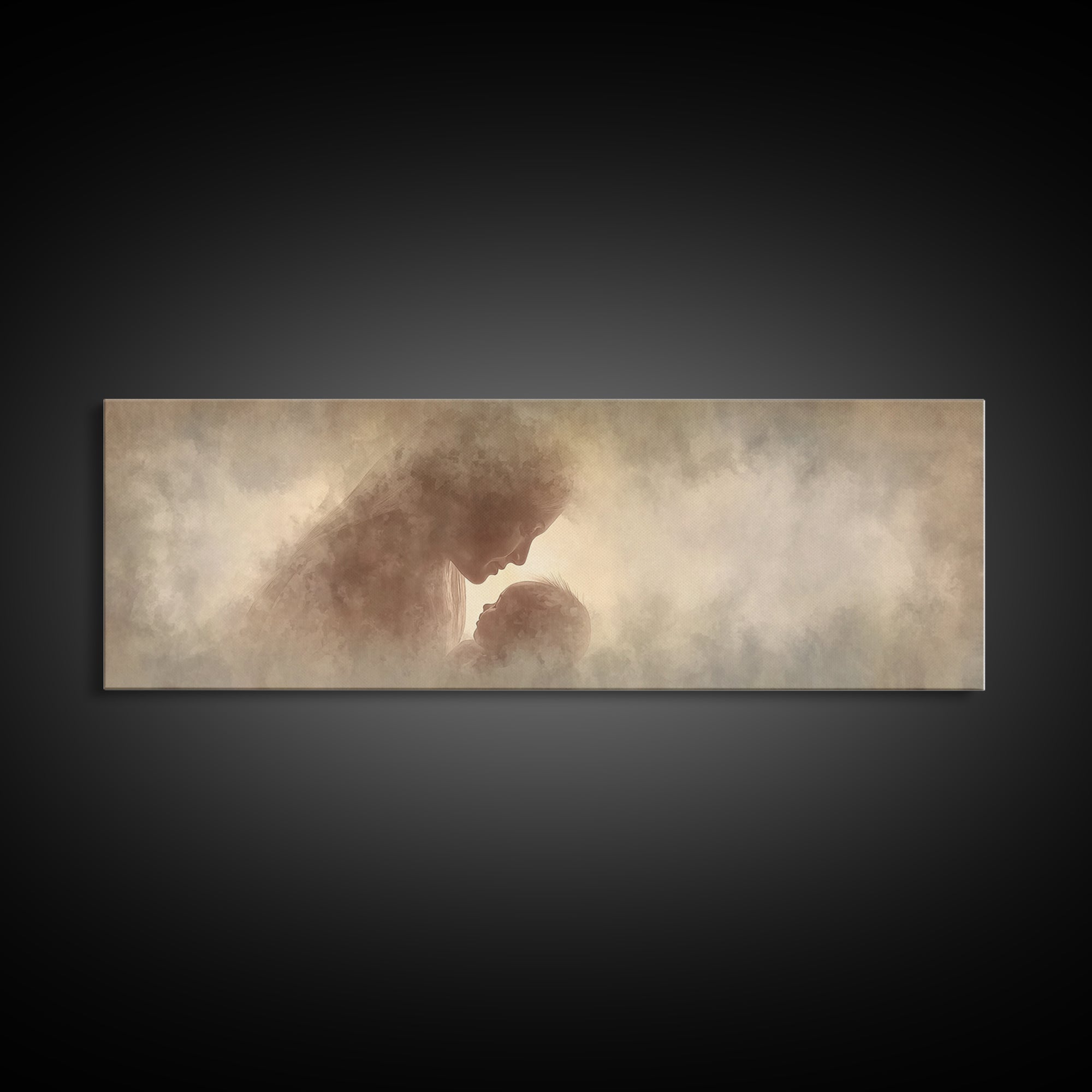 Celestial Motherhood Glow | Framed Canvas Print | Panoramic Art | Christian Art Canvas | Mary And Jesus Painting | Christian Wall Art | Chr