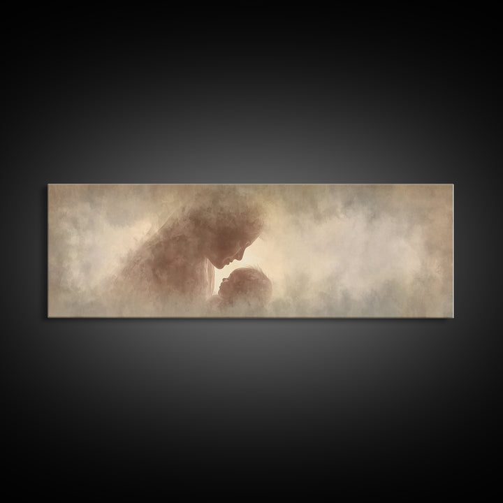 Celestial Motherhood Glow | Framed Canvas Print | Panoramic Art | Christian Art Canvas | Mary And Jesus Painting | Christian Wall Art | Chr