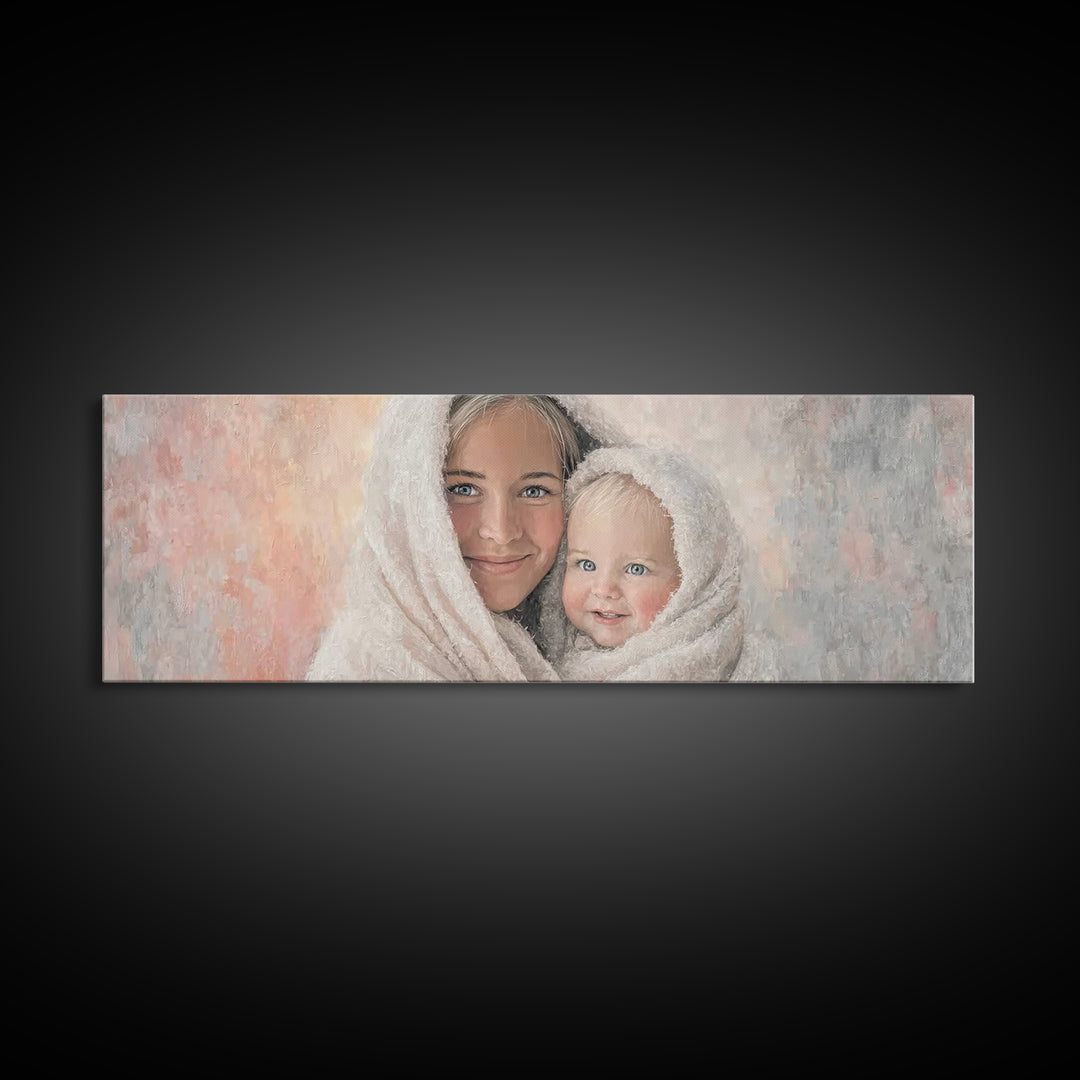 Light Of Pure Joy - Framed Canvas Print - Panoramic Wall Art - Christian Art Canvas - Christmas Art - Mary And Jesus Painting - Christian W