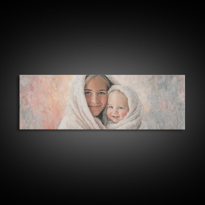 Light Of Pure Joy - Framed Canvas Print - Panoramic Wall Art - Christian Art Canvas - Christmas Art - Mary And Jesus Painting - Christian W
