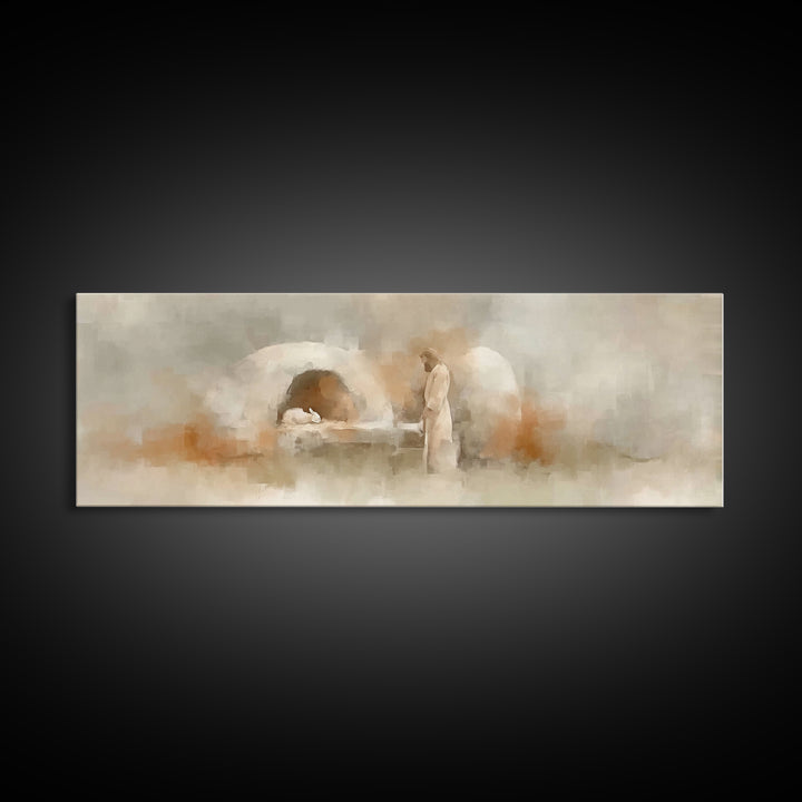 Sacred Dawn Light, Framed Canvas Print, Panoramic Print, Christian Art, Jesus Painting, Christian Christmas Art, Christian Wall Art