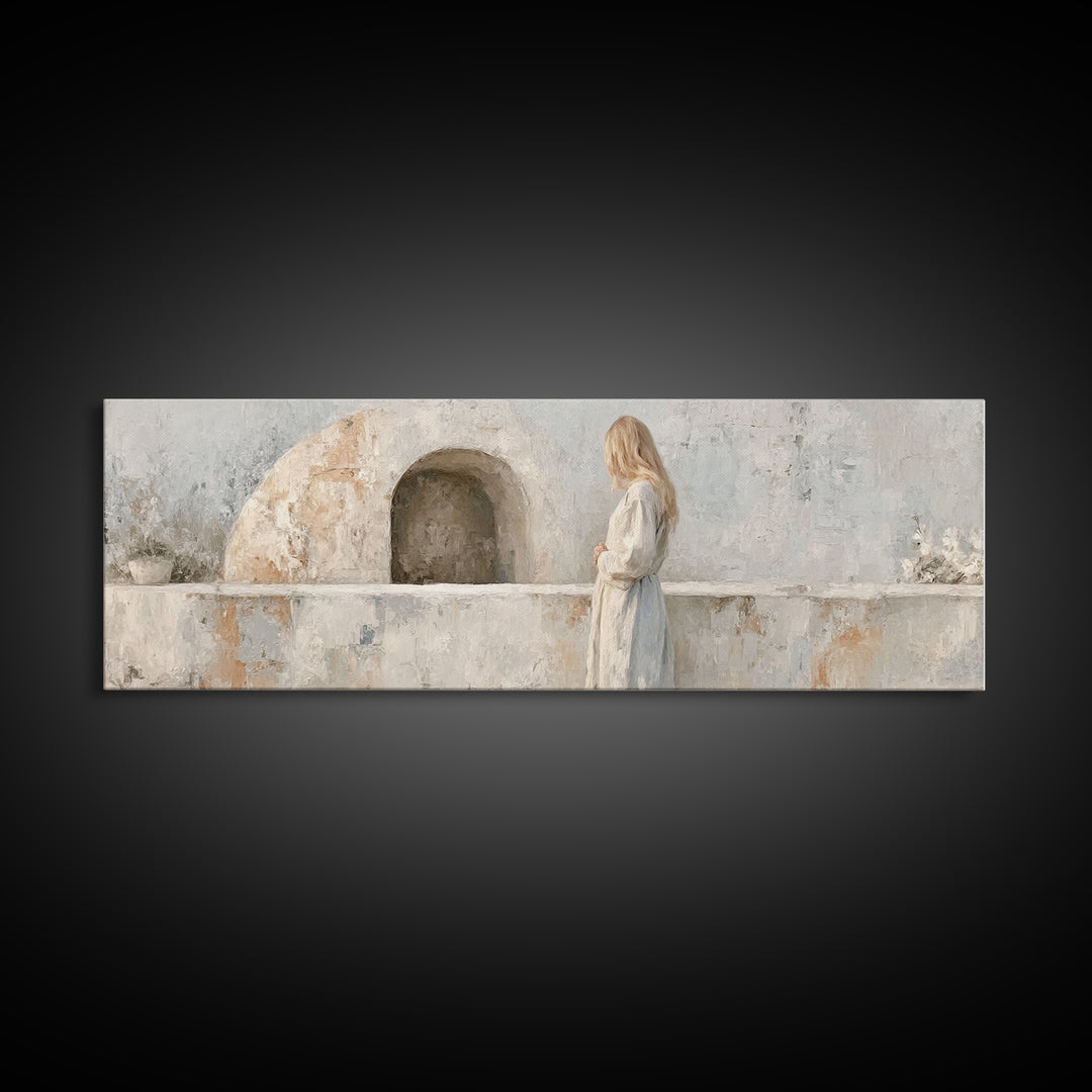 Quiet Tomb Vigil – Framed Canvas Print – Panoramic Painting – Christian Art Canvas – Christian Wall Art – Subtle Christian Art – Jesus Chri