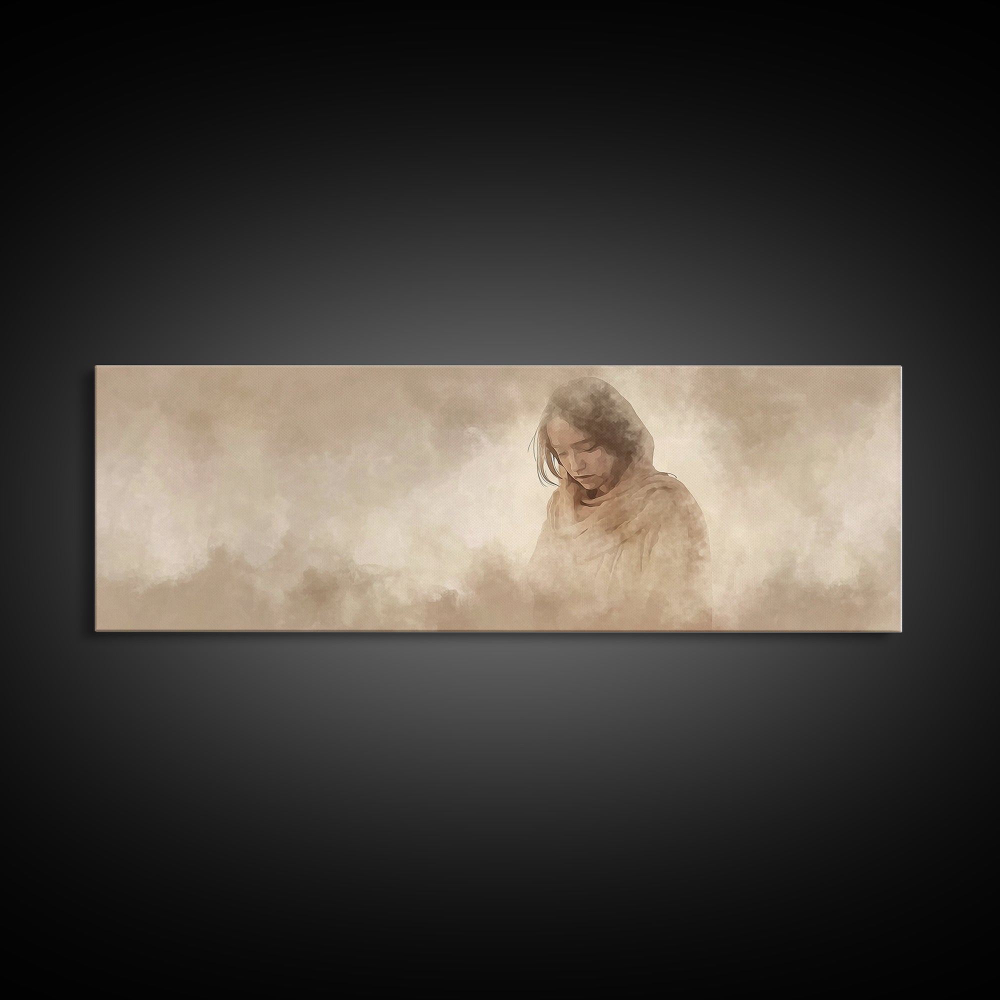 Solitude of Mercy, Framed Canvas Print, Panoramic Art, Christian Art Canvas, Moody Christian Art, Christian Decor, Jesus Painting