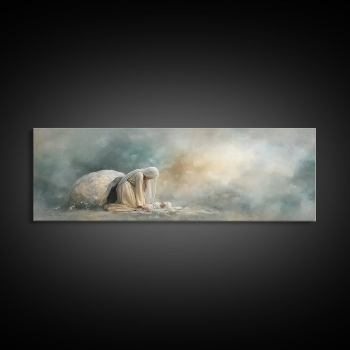Holy Night Shelter – Framed Canvas Print – Panoramic Wall Art – Birth of Jesus Painting – Christian Art – Christmas Art – Christian Decorat