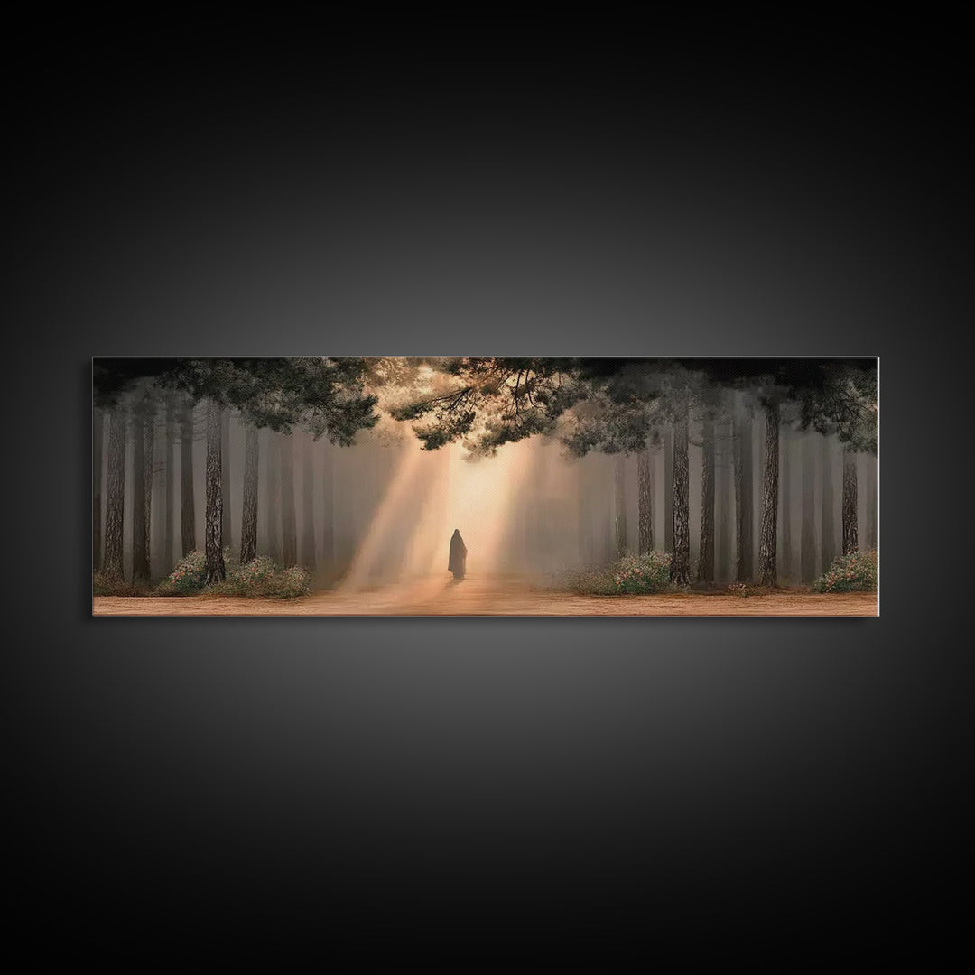 Forest Of Promise, Framed Canvas Print, Panoramic Wall Art, Christian Paintings, Jesus Art Print, Framed Christian Art, Unique Christian Ar