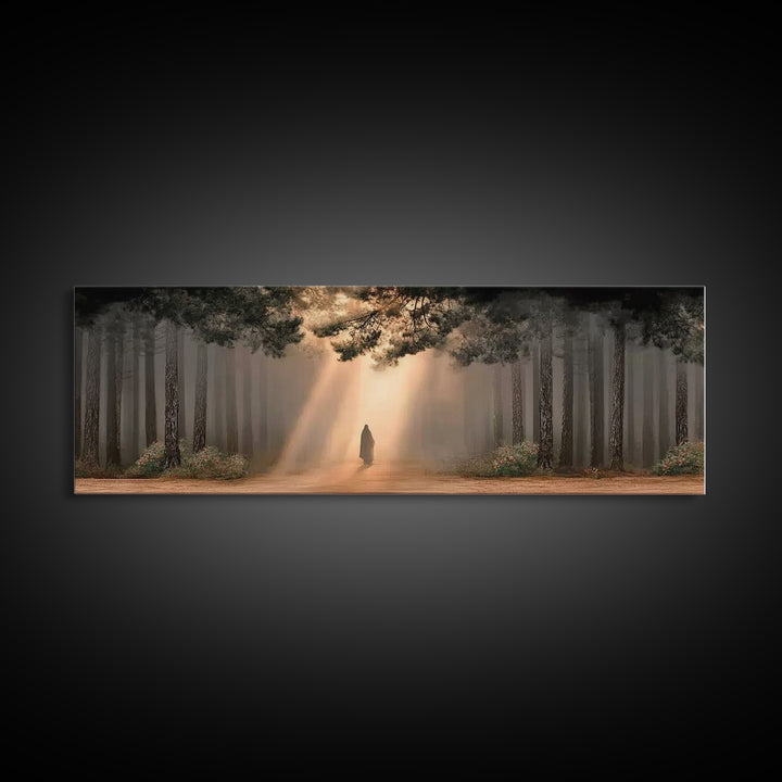 Forest Of Promise, Framed Canvas Print, Panoramic Wall Art, Christian Paintings, Jesus Art Print, Framed Christian Art, Unique Christian Ar