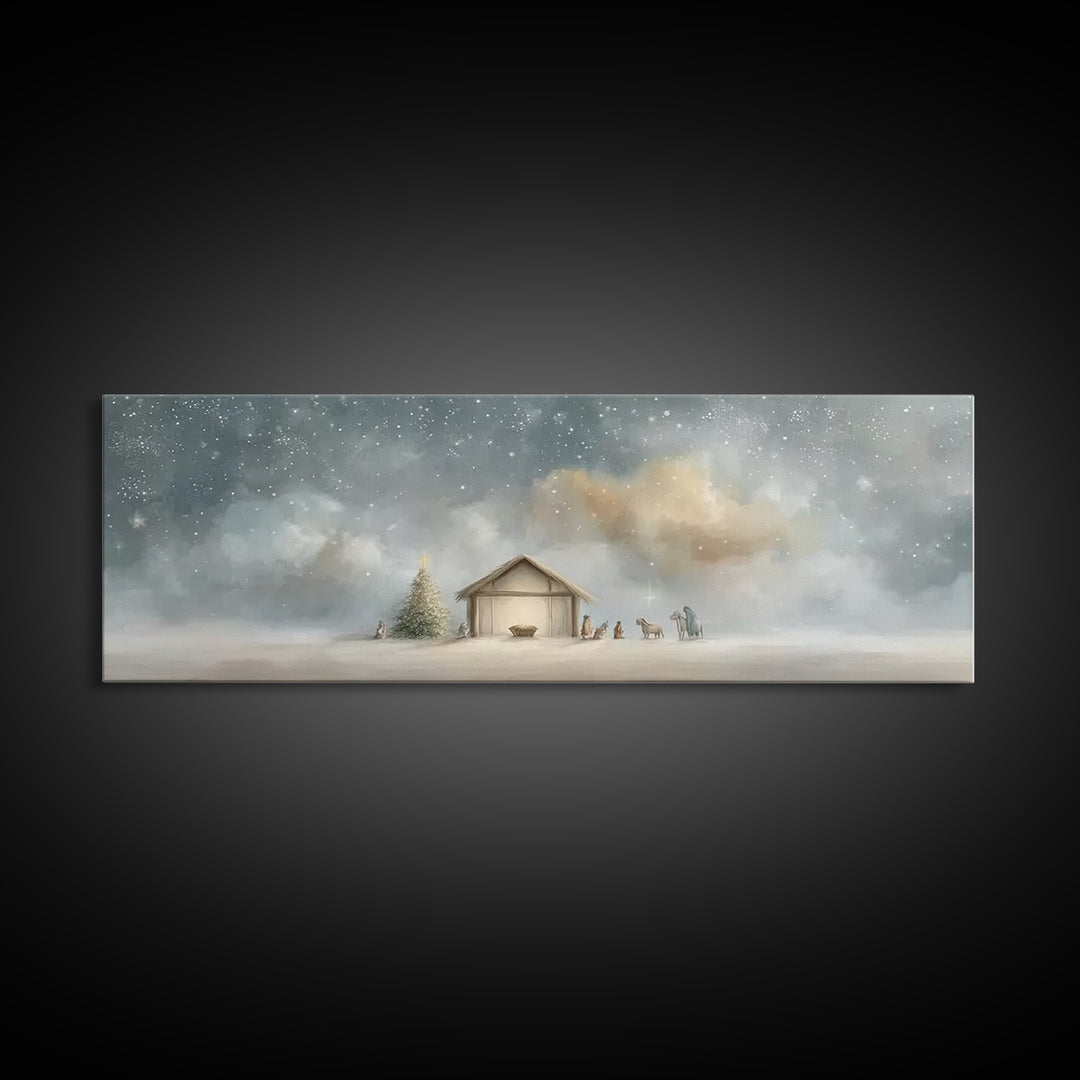 Heavenly Nativity – Framed Canvas Print – Panoramic Print – Christian Christmas Art – Christmas Canvas Wall Art – Christian Art – Framed Ch