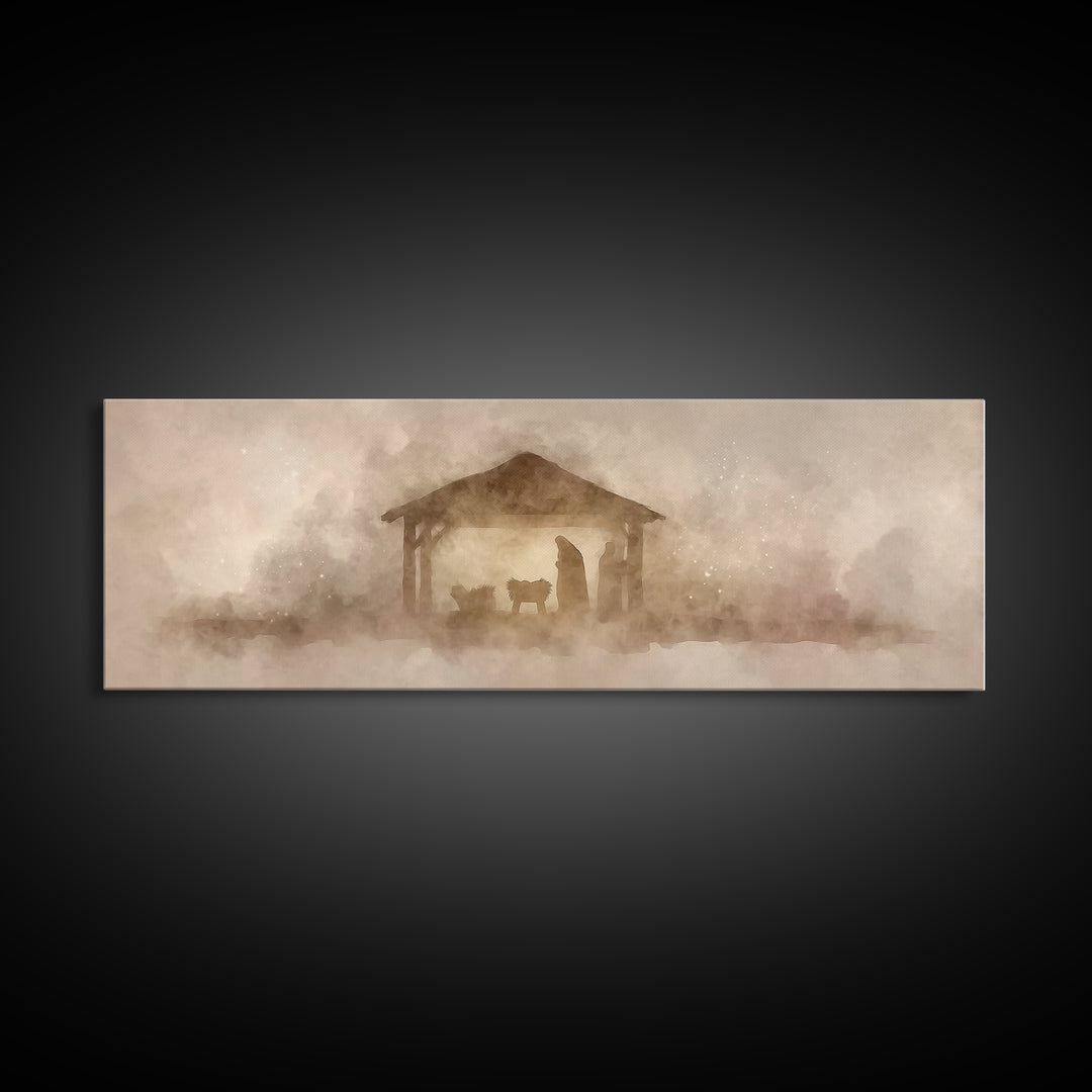 Starry Manger Peace – Framed Canvas Print – Panoramic Art – Christian Wall Art – Christian Art Canvas – Jesus Christmas Art – Christian Dec