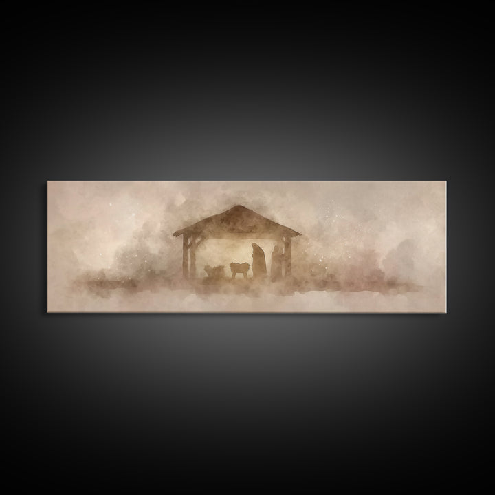 Starry Manger Peace – Framed Canvas Print – Panoramic Art – Christian Wall Art – Christian Art Canvas – Jesus Christmas Art – Christian Dec