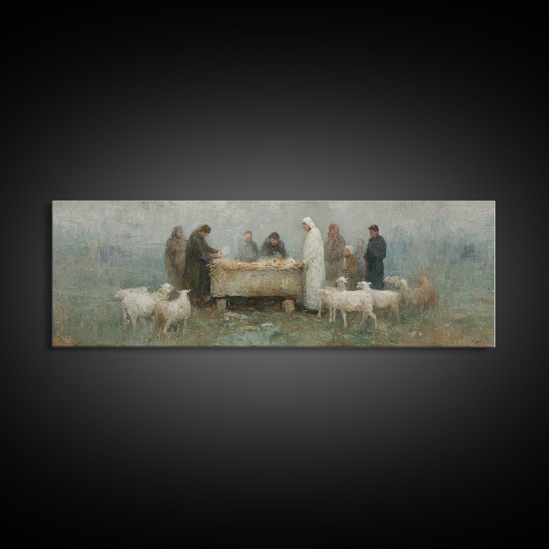 Holy Night Shelter | Framed Canvas Print | Panoramic Painting | Christian Christmas Art | Christian Wall Art | Christian Art Print | Jesus