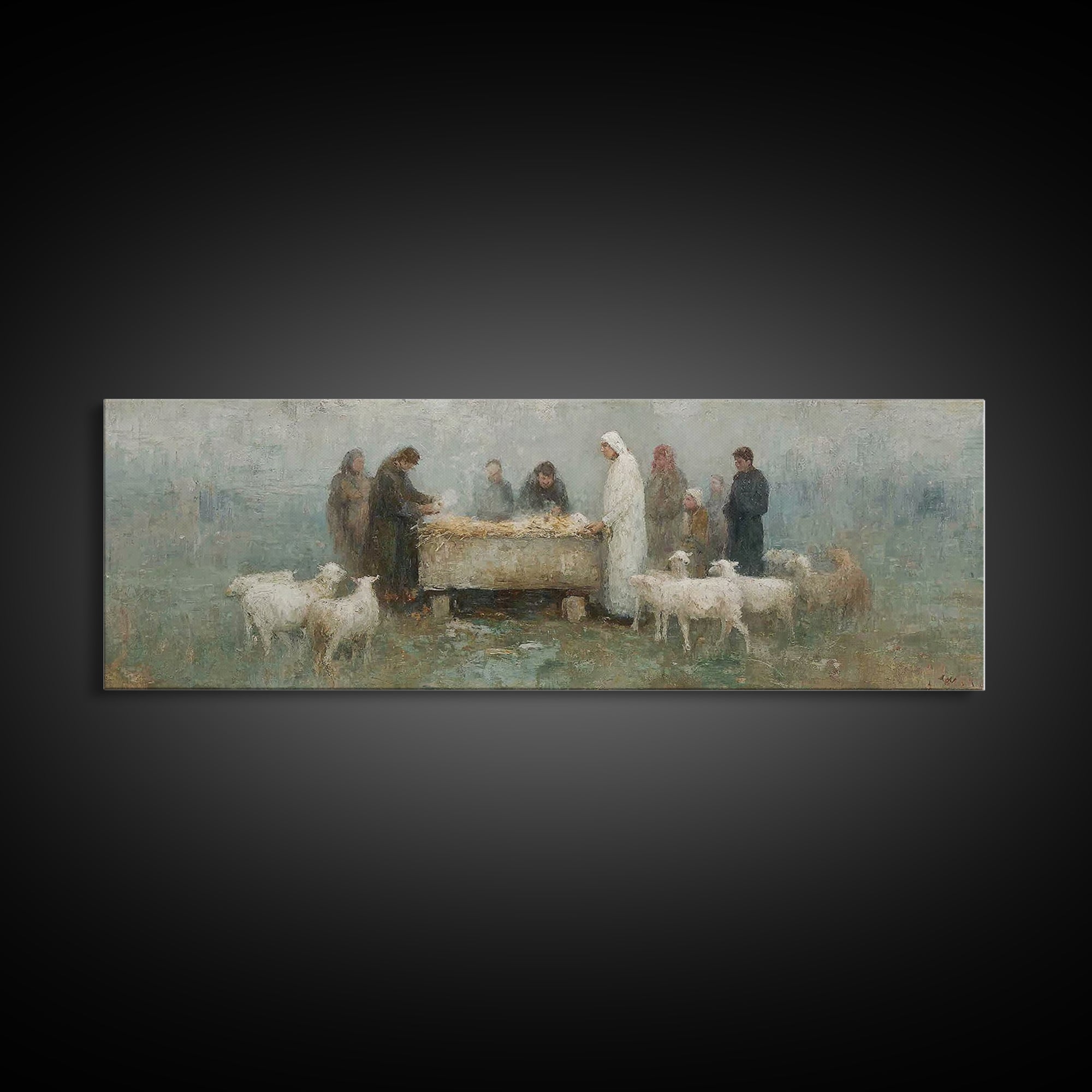 Holy Night Shelter | Framed Canvas Print | Panoramic Painting | Christian Christmas Art | Christian Wall Art | Christian Art Print | Jesus