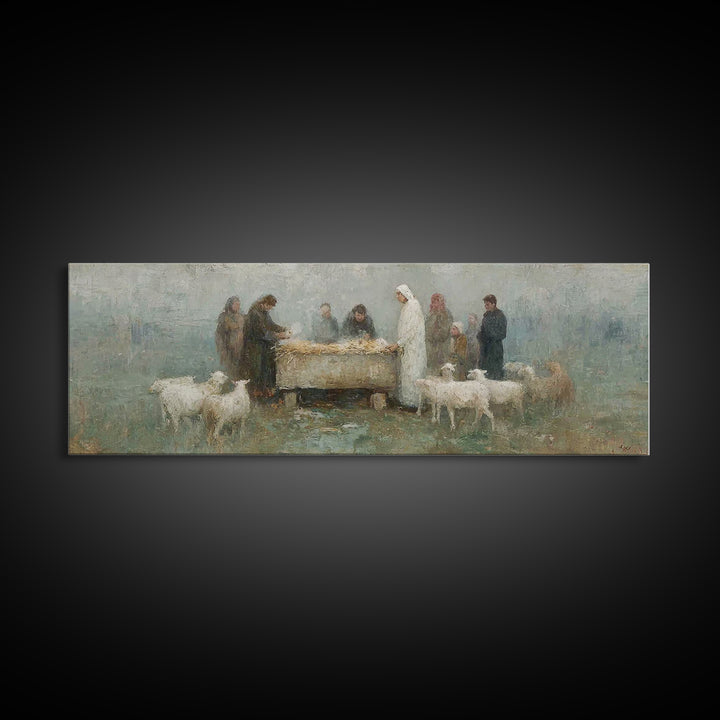 Holy Night Shelter | Framed Canvas Print | Panoramic Painting | Christian Christmas Art | Christian Wall Art | Christian Art Print | Jesus