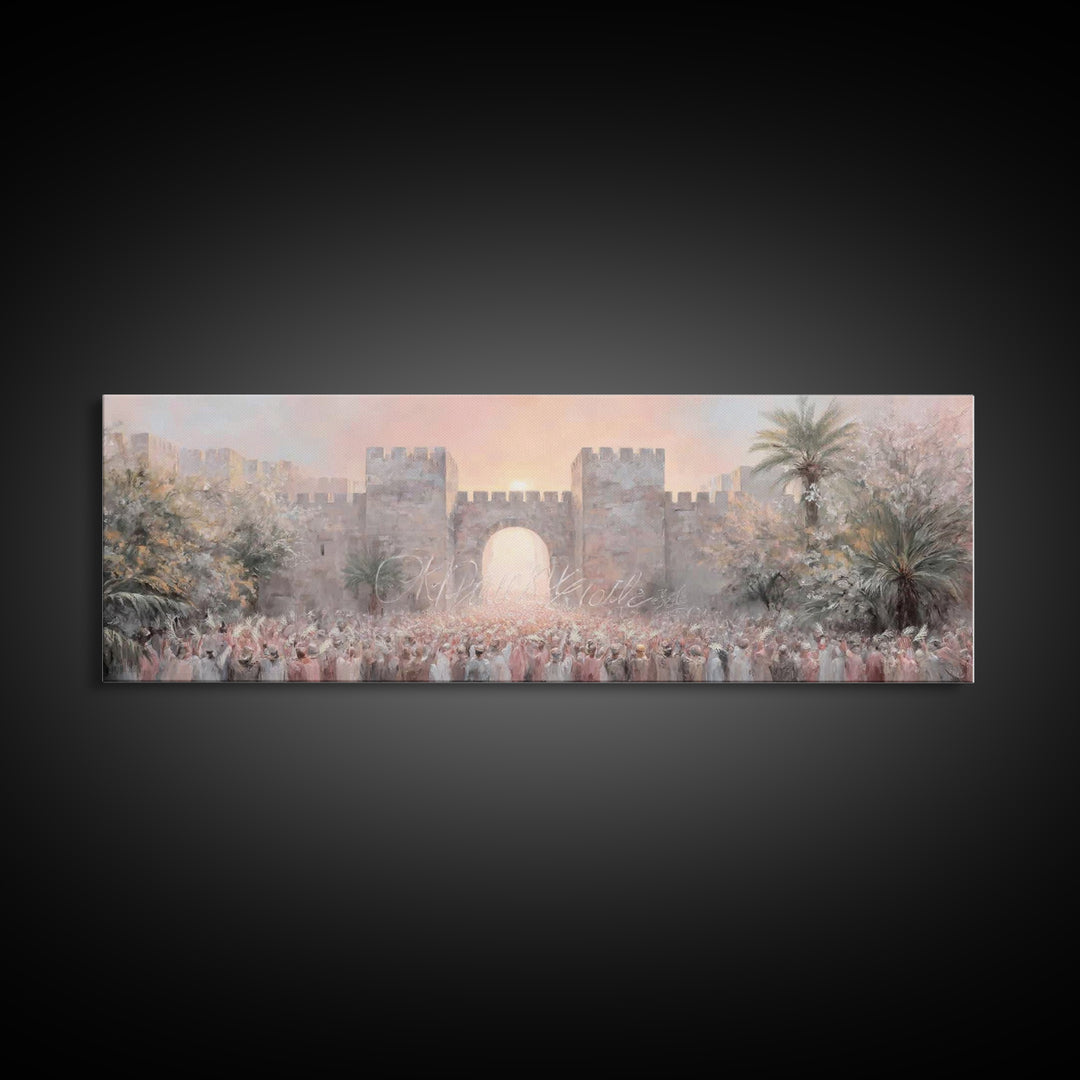 Sacred Palm Procession | Framed Canvas Print | Panoramic Frame | Christian Wall Art | Christian Art Canvas | Christian Christmas Art | Jesu