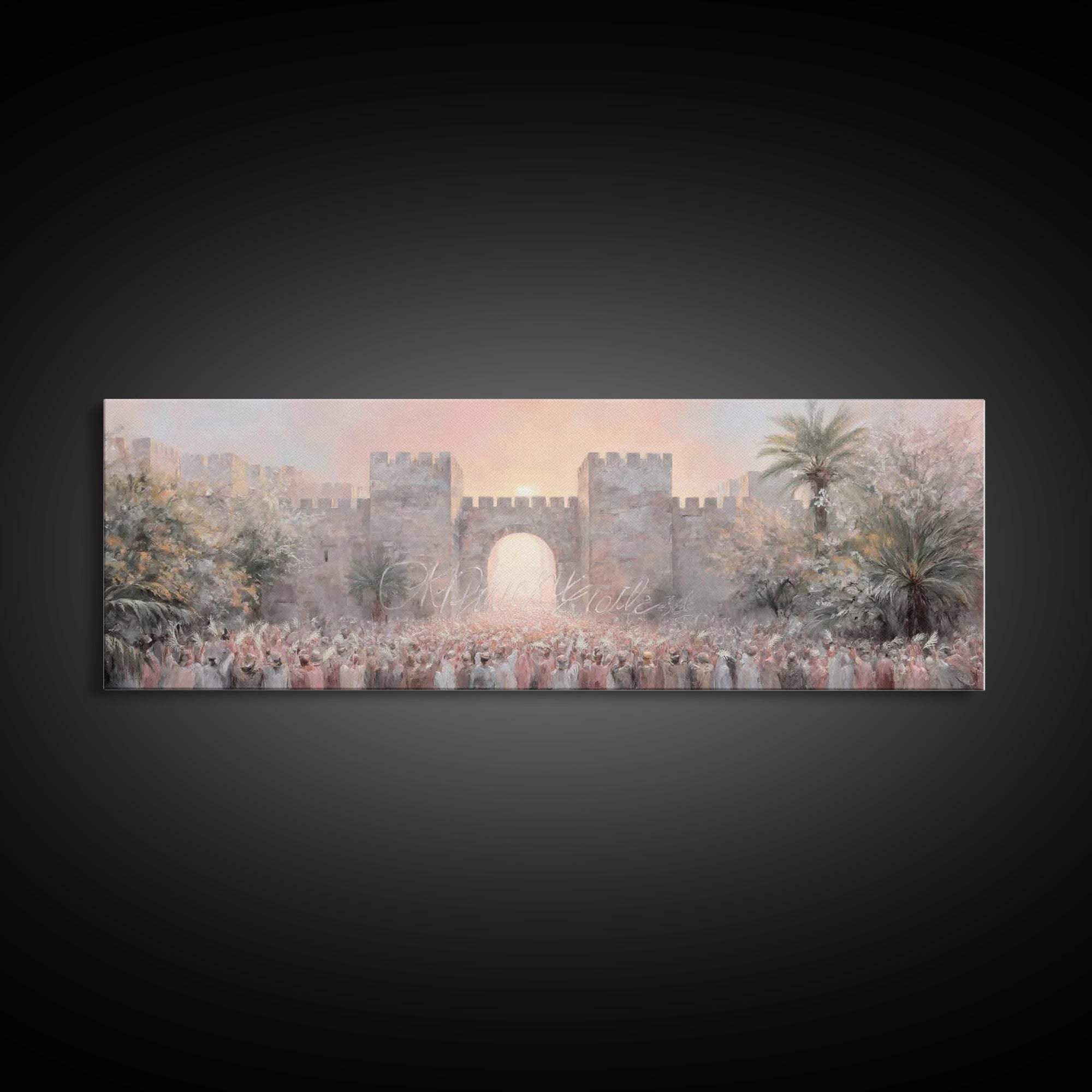 Sacred Palm Procession | Framed Canvas Print | Panoramic Frame | Christian Wall Art | Christian Art Canvas | Christian Christmas Art | Jesu