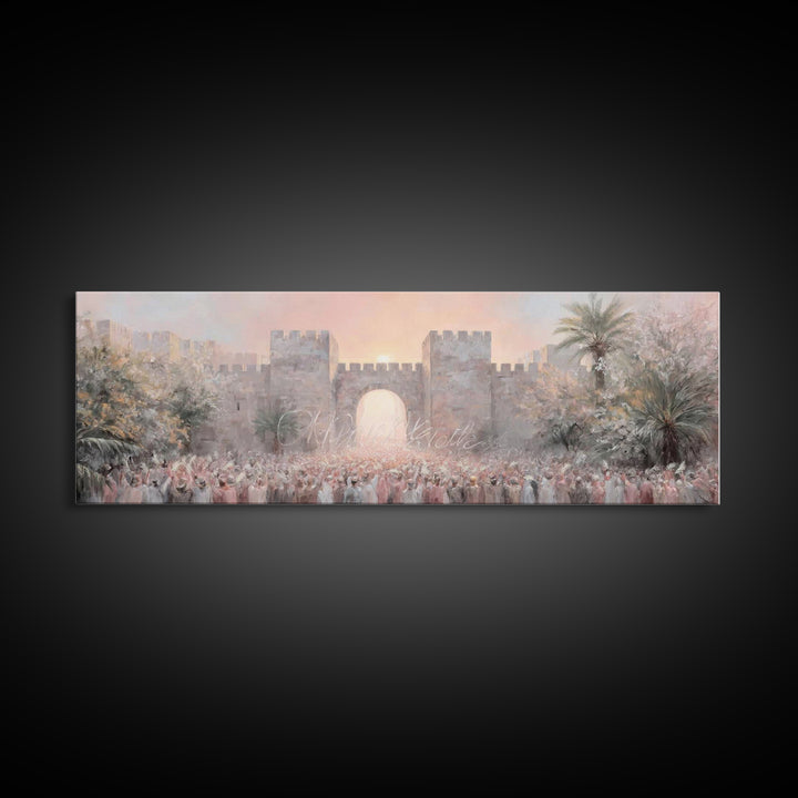 Sacred Palm Procession | Framed Canvas Print | Panoramic Frame | Christian Wall Art | Christian Art Canvas | Christian Christmas Art | Jesu