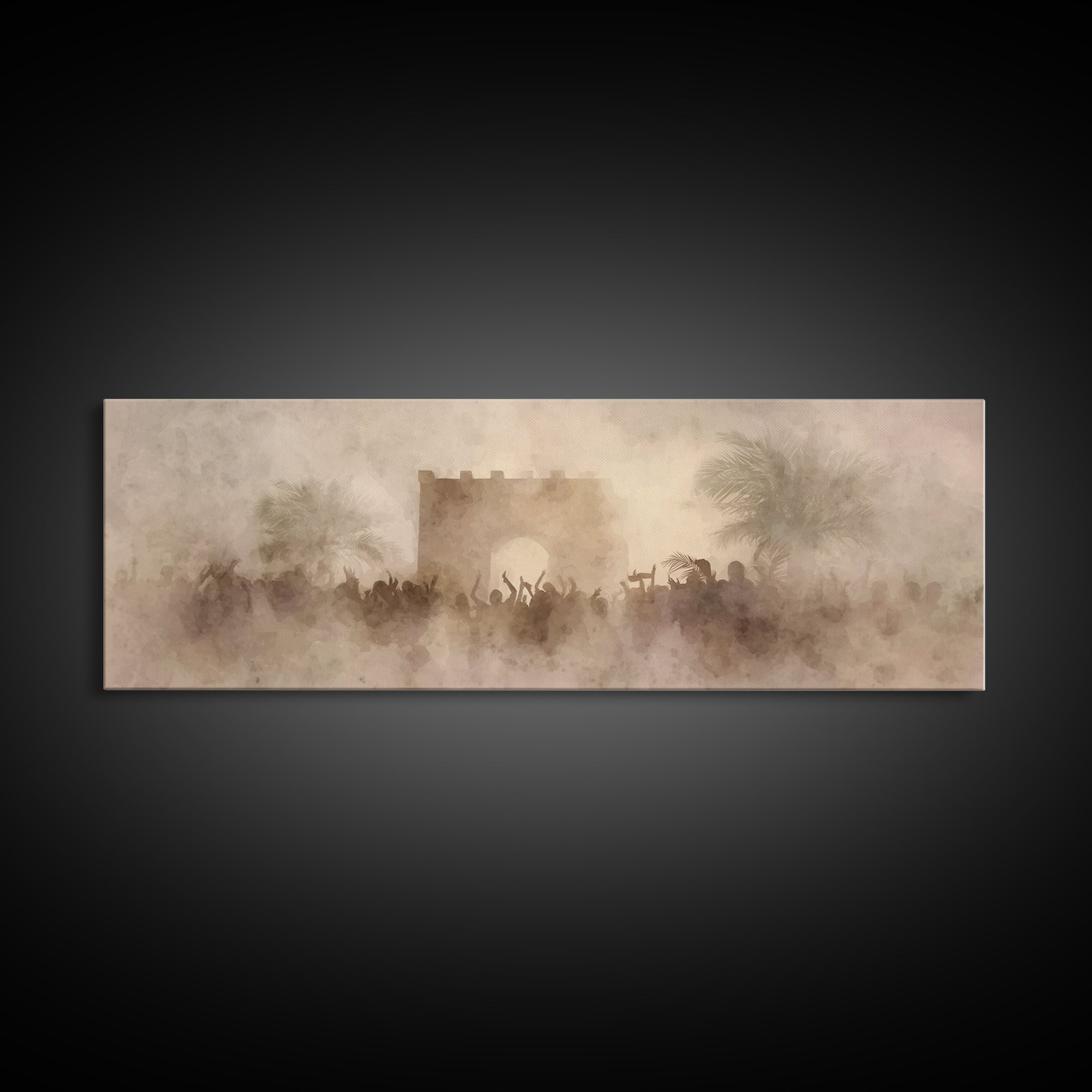 Hosanna Gate Crowd, Framed Canvas Print, Panoramic Art, Christian Art, Christian Wall Art, Christian Christmas, Jesus Painting, Christmas A