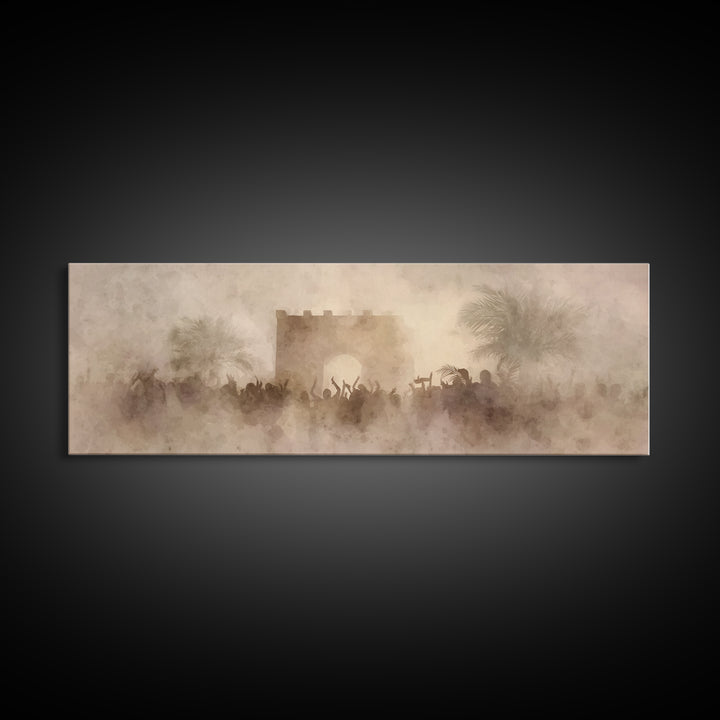 Hosanna Gate Crowd, Framed Canvas Print, Panoramic Art, Christian Art, Christian Wall Art, Christian Christmas, Jesus Painting, Christmas A