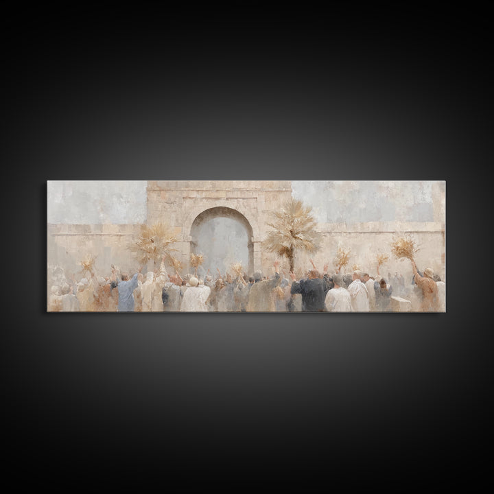 Jerusalem Sunrise Entry | Framed Canvas Print | Panoramic Painting | Christian Wall Art | Christmas Art Work | Christian Art Canvas | Jesus