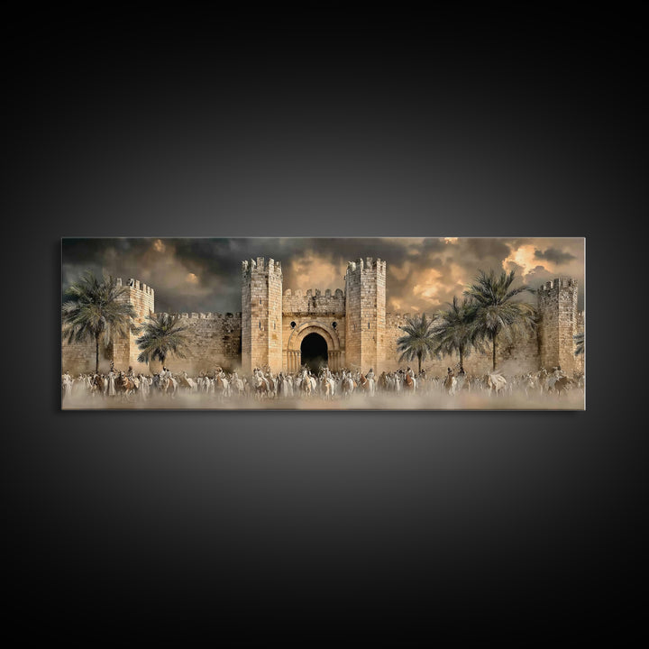 Majestic City Gathering – Framed Canvas Print – Panoramic Art – Christian Wall Art – Christmas Art – Christian Art Canvas – Jesus Painting