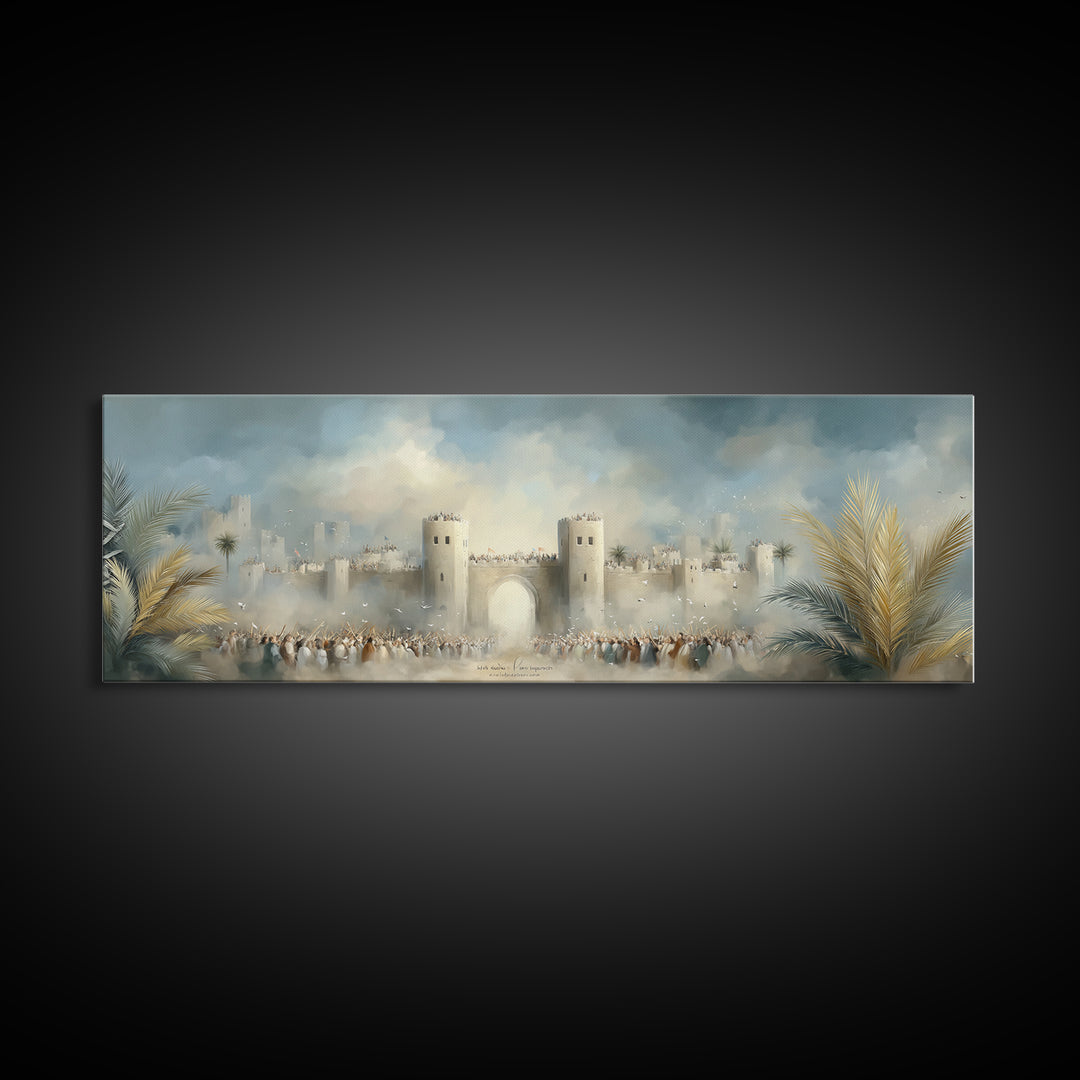 Triumphant City Gate – Framed Canvas Print – Panoramic Art – Christian Wall Art – Christian Art Canvas – Jesus Painting – Christian Decor –