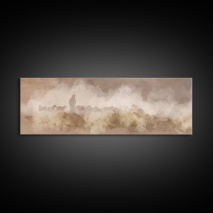 Silent Meadow Guide – Framed Canvas Print – Extra Wide Art – Christian Art – Jesus Painting – Christian Art Canvas – Subtle Christian Paint