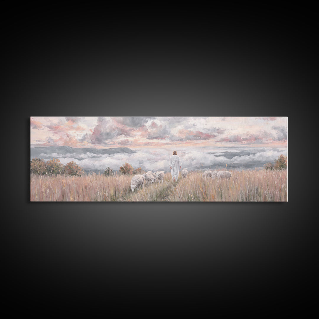 Heavenward Pasture Light, Framed Canvas Print, Panoramic Painting, Christian Art, Jesus Painting, Christian Art Canvas, Christian Wall Art,