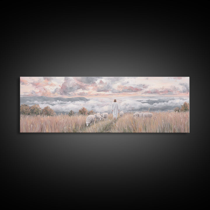 Heavenward Pasture Light, Framed Canvas Print, Panoramic Painting, Christian Art, Jesus Painting, Christian Art Canvas, Christian Wall Art,