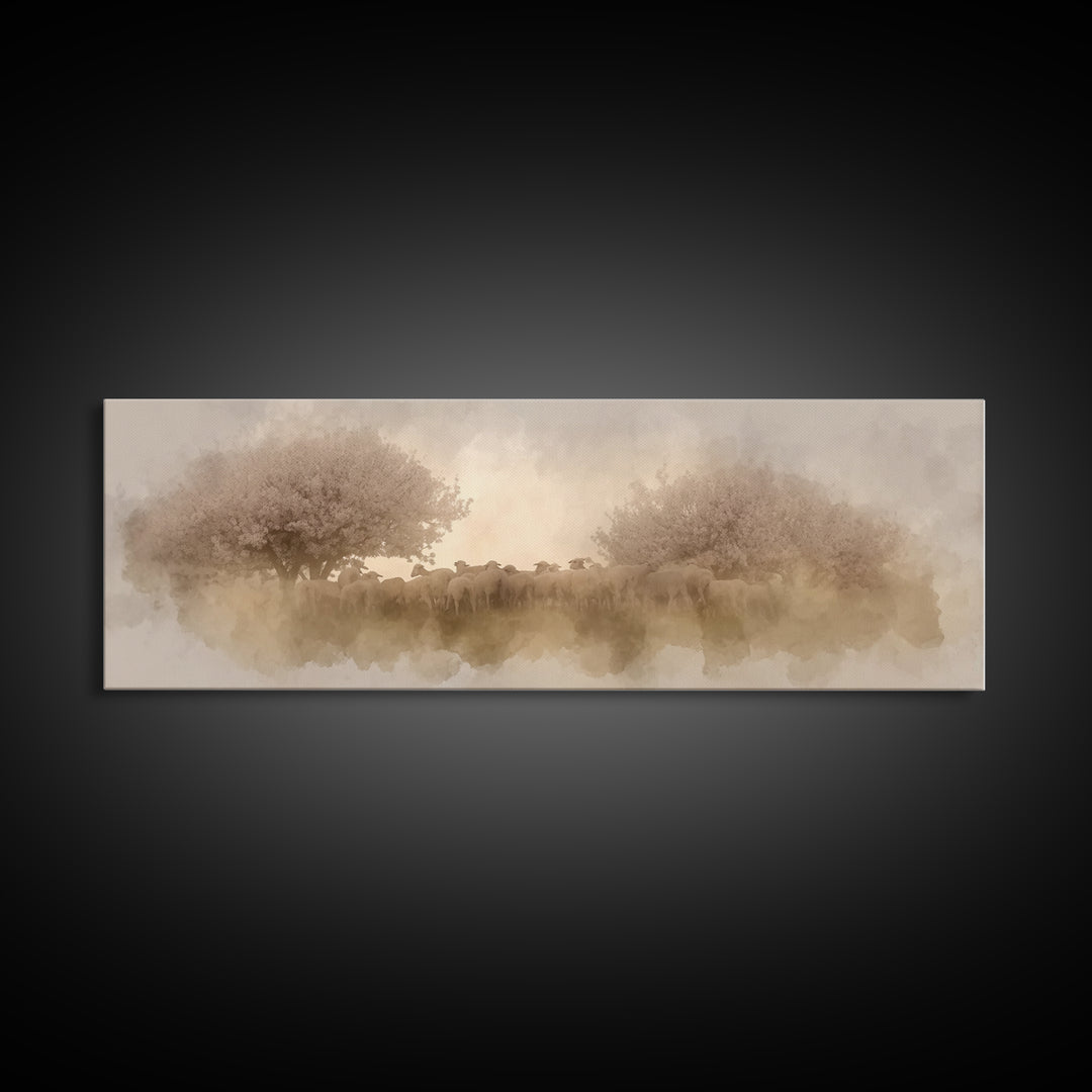 Orchard Of Peace – Framed Canvas Print – Christian Wall Art – Jesus Painting – Panoramic Art – Christian Christmas Art – Christian Canvas