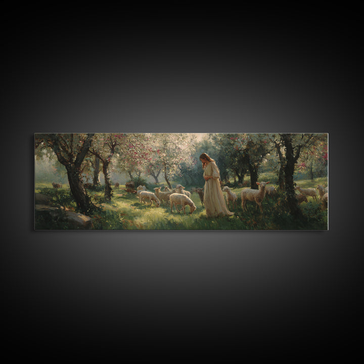 Quiet Bloom Meadow – Framed Canvas Print – Christian Wall Art – Panoramic Art – Christian Art Canvas – Jesus Painting – Christmas Art