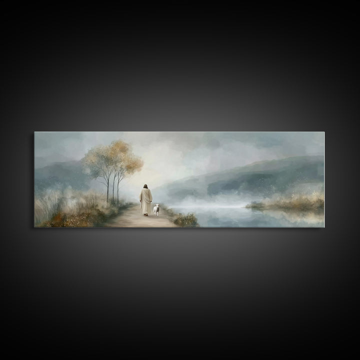 Light Of The Way | Framed Canvas Print | Panoramic Painting | Christian Wall Art | Jesus Painting | Christian Art Canvas | Christmas Art