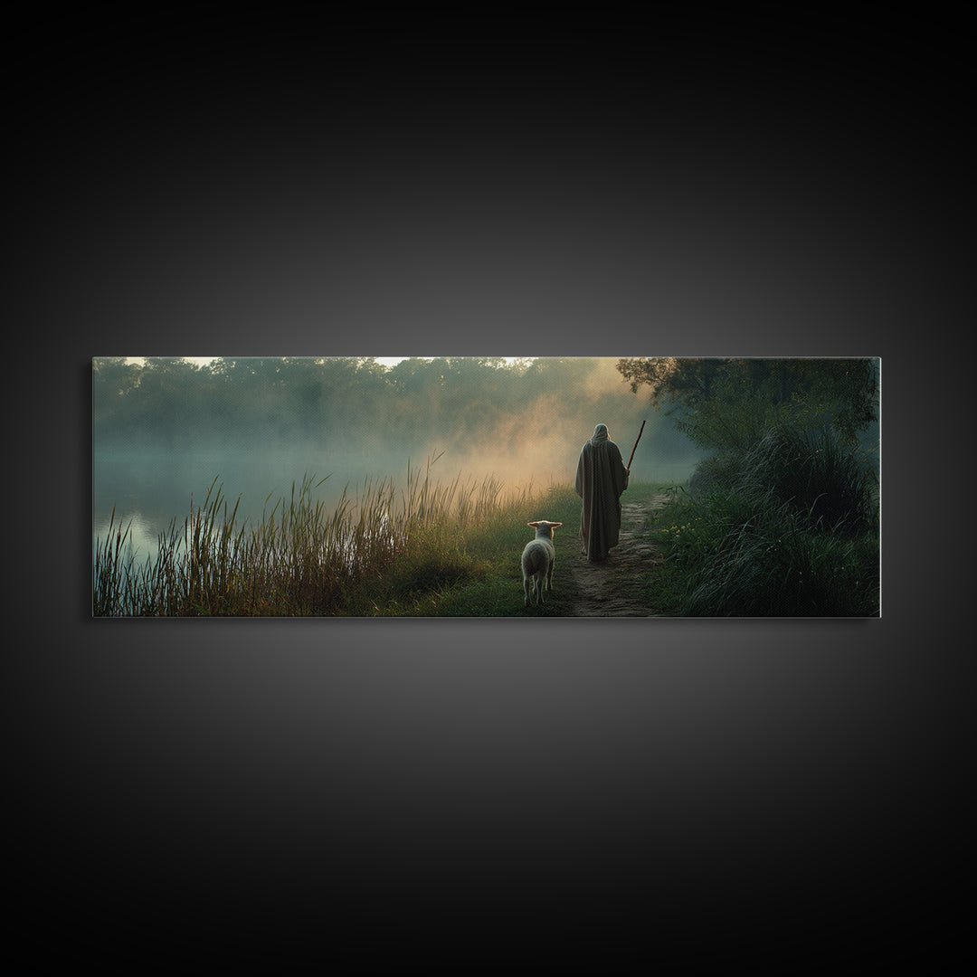 River Of Stillness | Framed Canvas Print | Panoramic Print | Christian Wall Art | Christian Art Canvas | Jesus Painting | Christmas Wall Ar