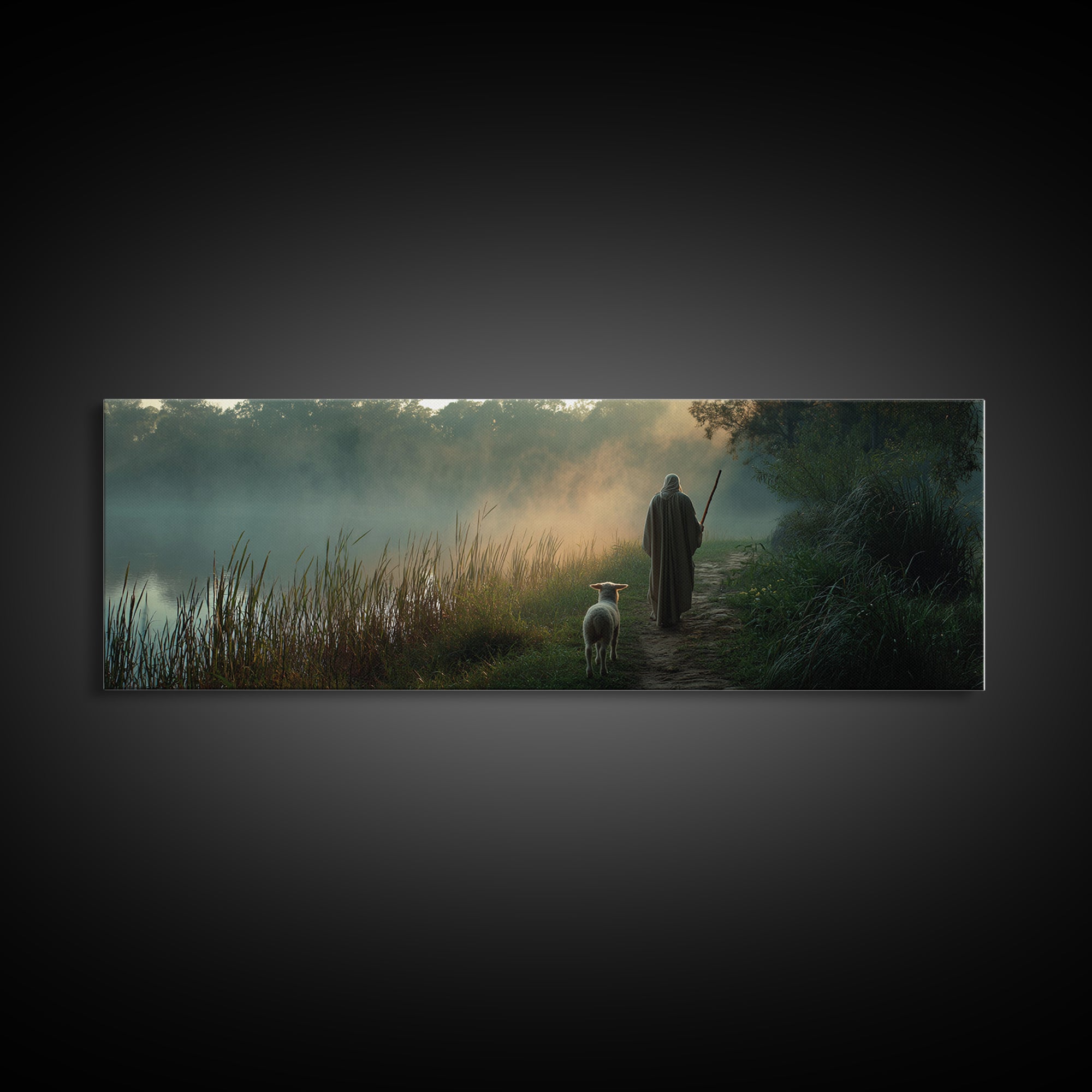 River Of Stillness | Framed Canvas Print | Panoramic Print | Christian Wall Art | Christian Art Canvas | Jesus Painting | Christmas Wall Ar