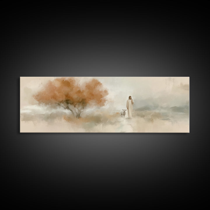 Autumn Light Journey, Framed Canvas Print, Panoramic Art, Christian Wall Art, Christian Art Canvas, Jesus Painting, Christian Christmas Art
