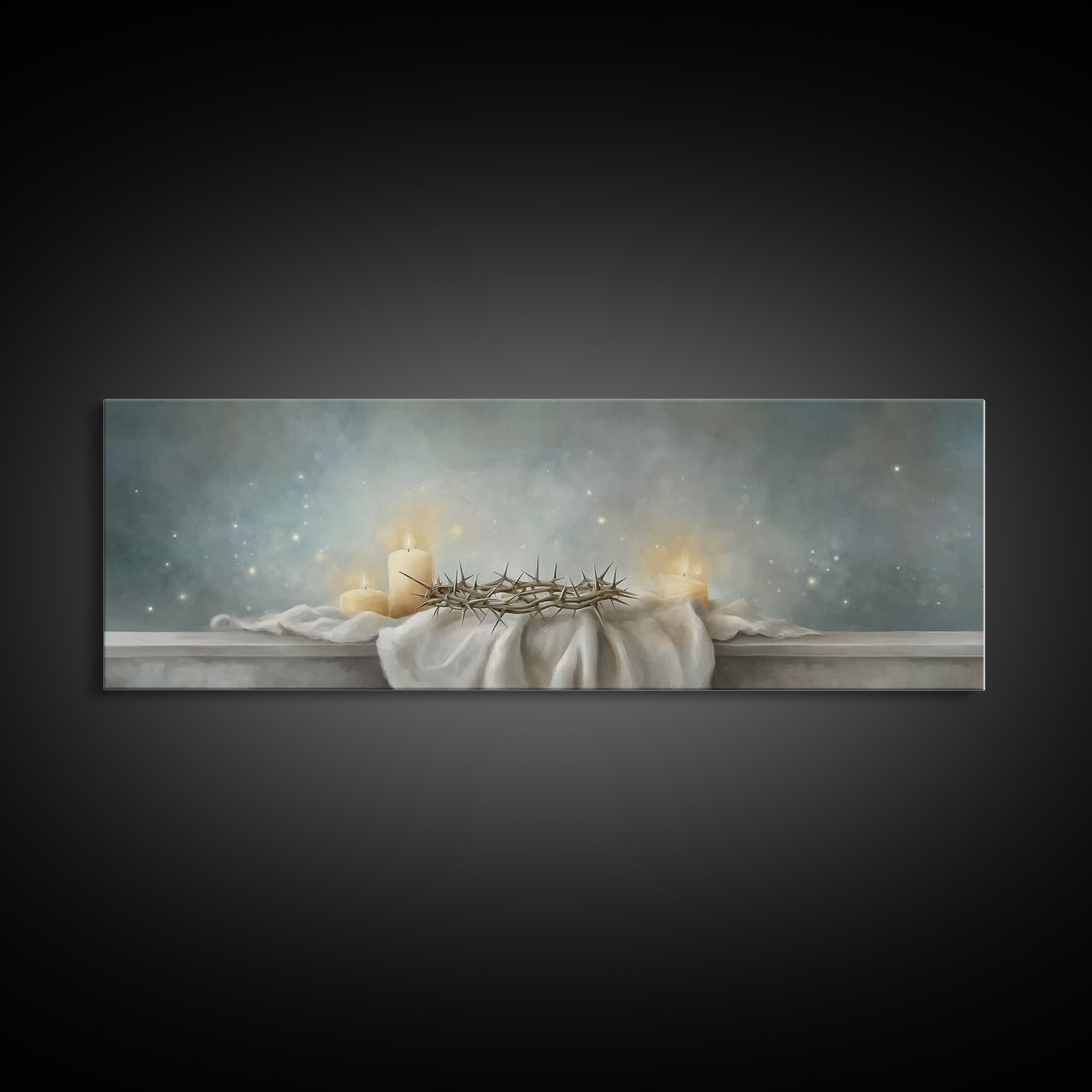 Sacred Vigil – Framed Canvas Print – Christian Art – Christian Art Canvas – Panoramic Wall Art – Christian Christmas Art – Modern Christian