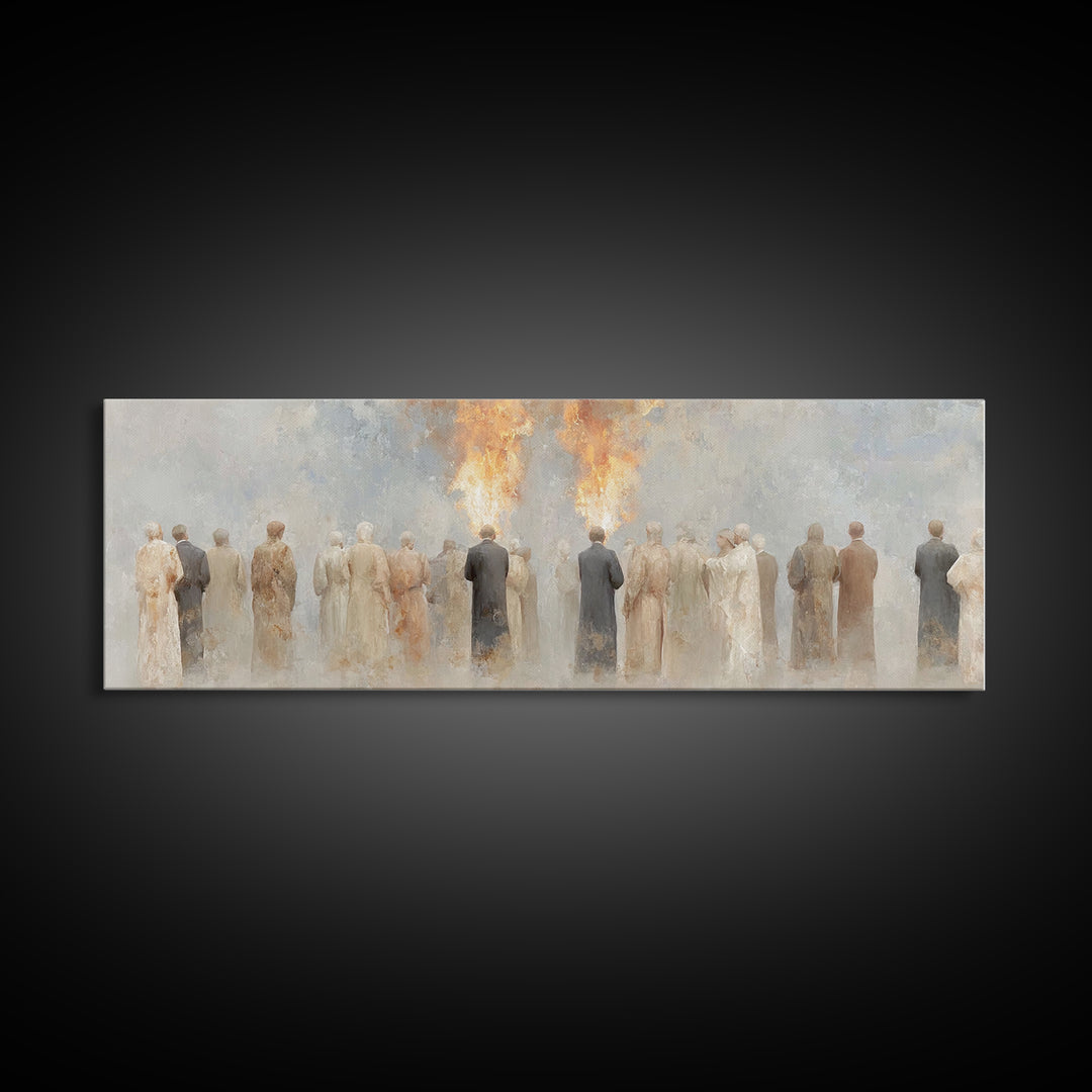 Flames Of Gathering - Framed Canvas Print - Christian Wall Art - Christian Art Canvas - Jesus Painting - Panoramic Art - Christmas Art