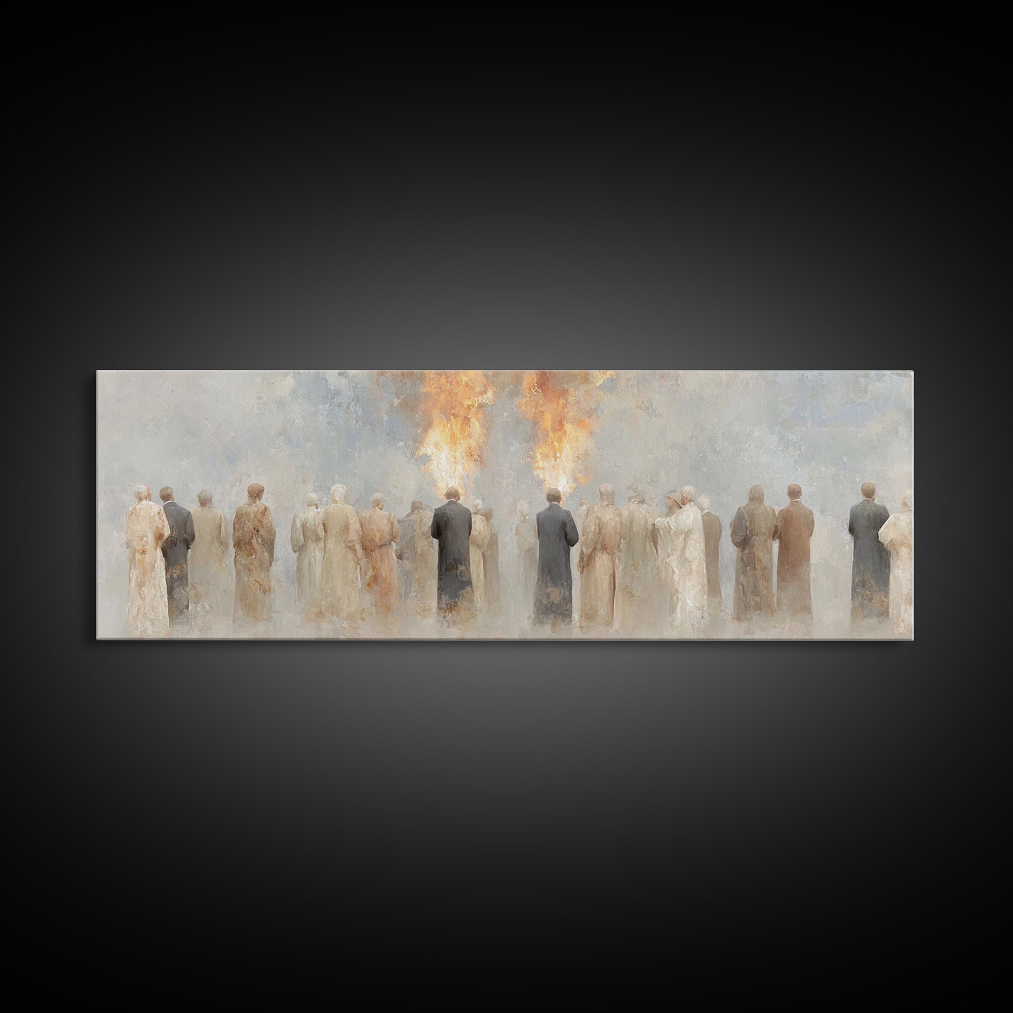 Flames Of Gathering - Framed Canvas Print - Christian Wall Art - Christian Art Canvas - Jesus Painting - Panoramic Art - Christmas Art