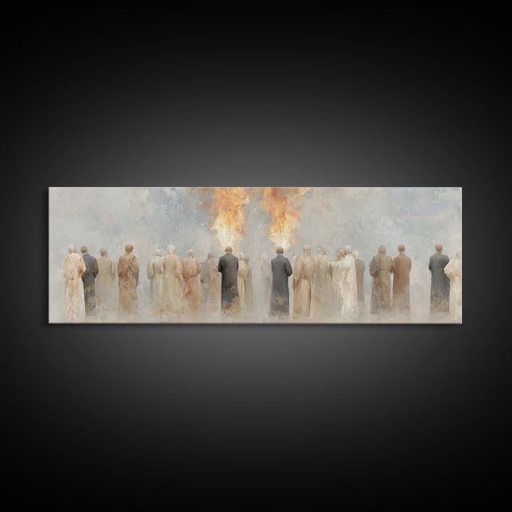 Flames Of Gathering - Framed Canvas Print - Christian Wall Art - Christian Art Canvas - Jesus Painting - Panoramic Art - Christmas Art