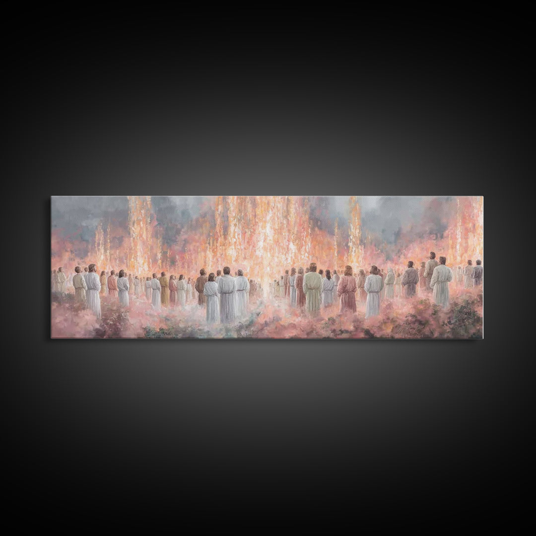 Heavenly Ember Circle | Framed Canvas Print | Christian Art | Jesus Painting | Christian Art Canvas | Panoramic Wall Art | Christmas Art