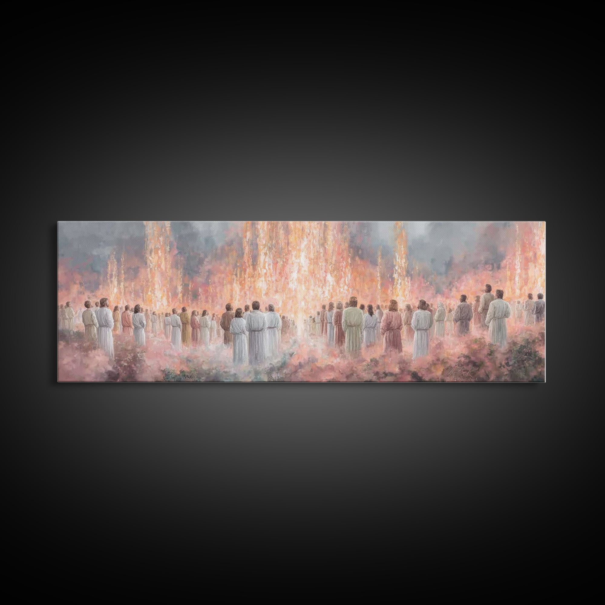 Heavenly Ember Circle | Framed Canvas Print | Christian Art | Jesus Painting | Christian Art Canvas | Panoramic Wall Art | Christmas Art