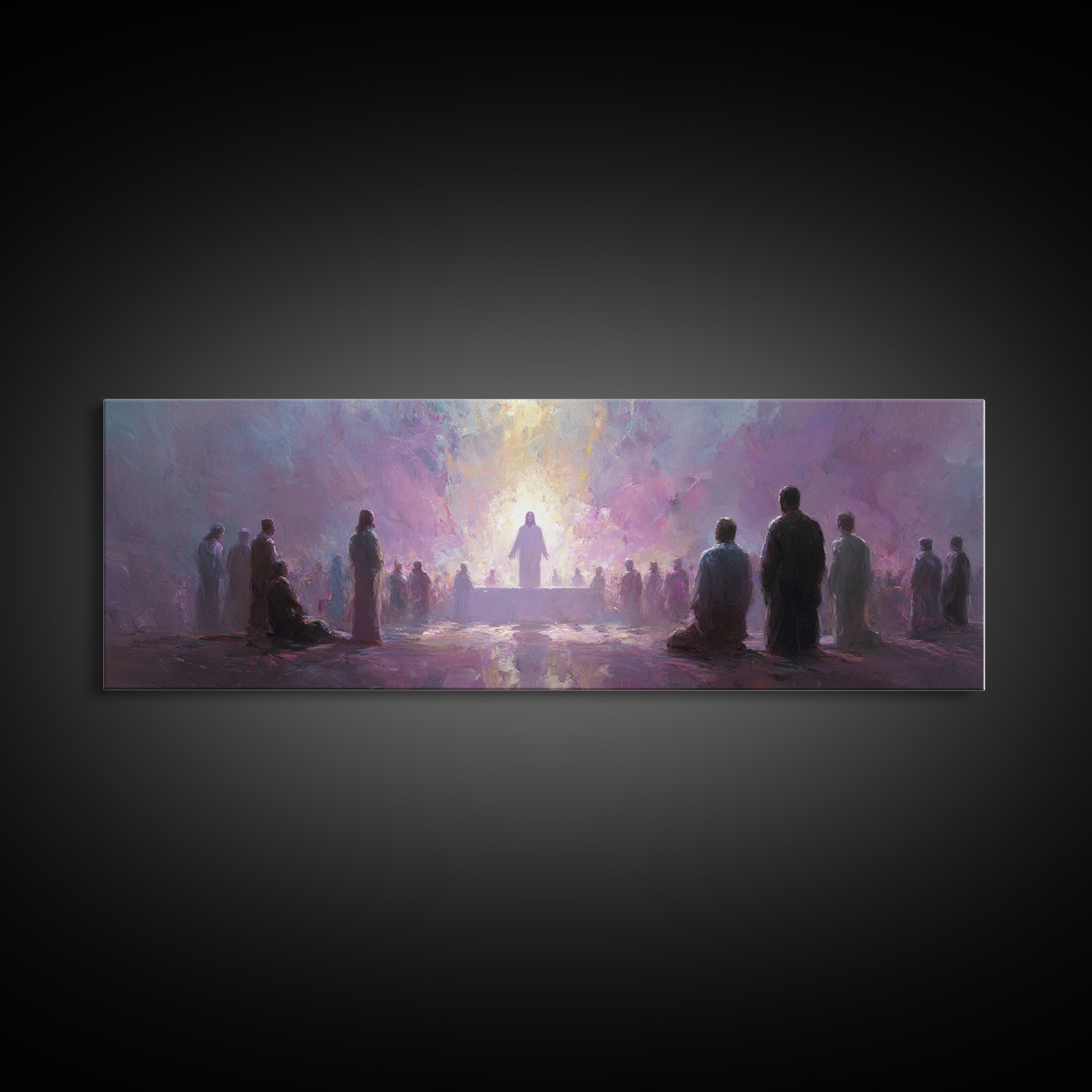 Divine Supper Light, Framed Canvas Print, Christian Wall Art, Christian Art Canvas, Jesus Painting, Panoramic Painting, Christmas Art